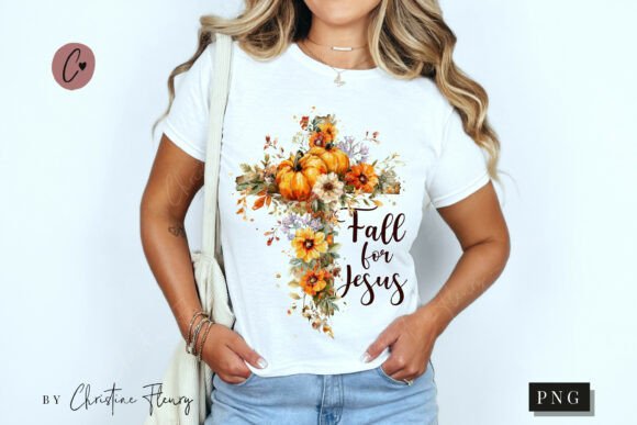 Floral Cross Fall for Jesus PNG: T-Shirt Designs